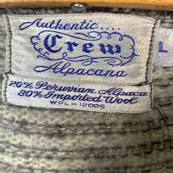 Authentic Crew Alpacana Vintage 80s Grey Striped Alpaca Wool Blend Sweater Sz L - Picture 3 of 4